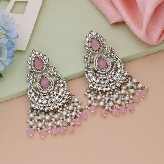 Pink Color Kundan Earrings Featuring Elegant Design For Celebrations