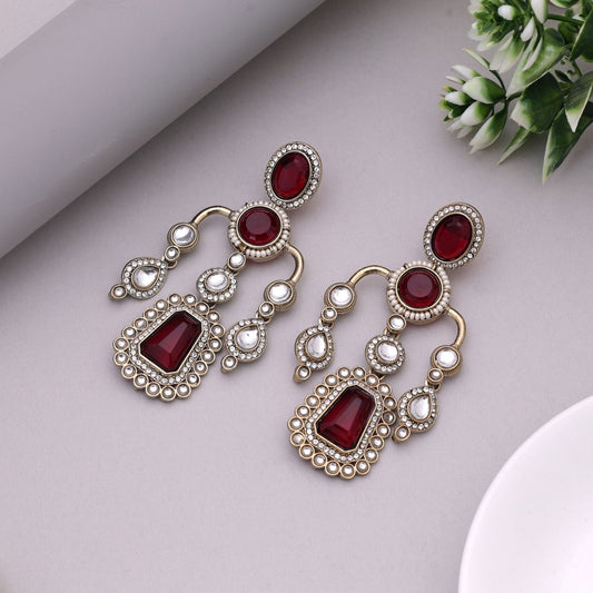 Maroon Color Kundan Earrings Inspired By Heritage Jewellery Designs