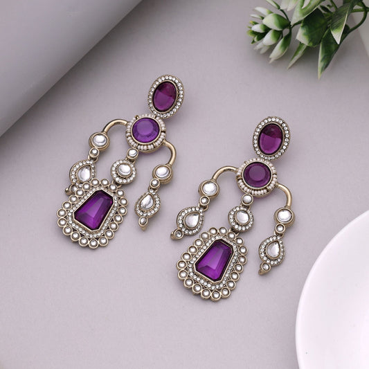 Purple Color Kundan Earrings Crafted For Royal Inspired Ethnic Styling