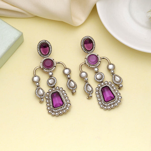 Purple Color Kundan Earrings Crafted For Royal Inspired Ethnic Styling