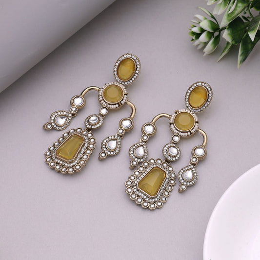 Yellow Color Kundan Earrings Featuring Bright Tone And Traditional Charm