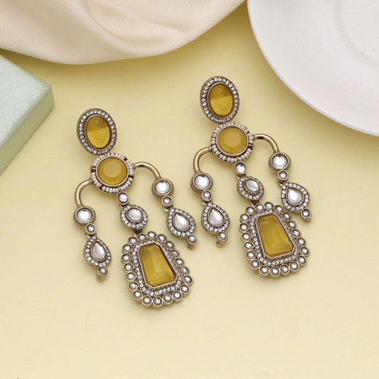 Yellow Color Kundan Earrings Featuring Bright Tone And Traditional Charm
