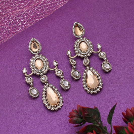Gold Color Kundan Earrings With Classic Design And Festive Shine