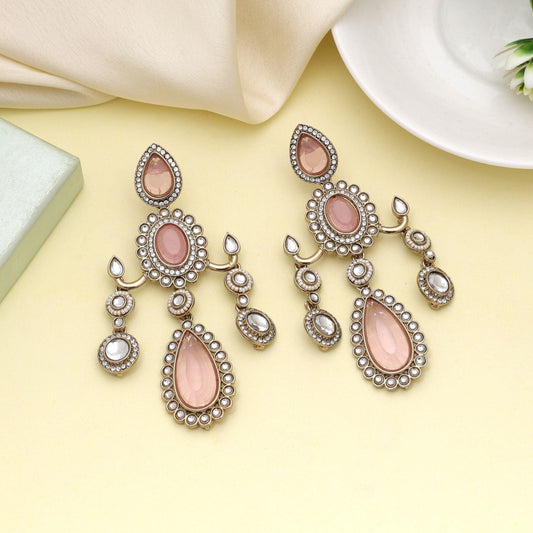 Pink Color Kundan Earrings Styled For Modern Traditional Fashion