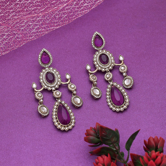 Purple Color Kundan Earrings Featuring Royal Finish For Celebrations