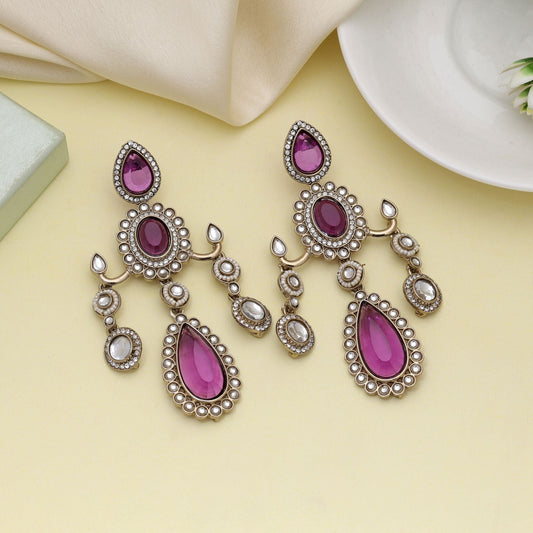 Purple Color Kundan Earrings Featuring Royal Finish For Celebrations