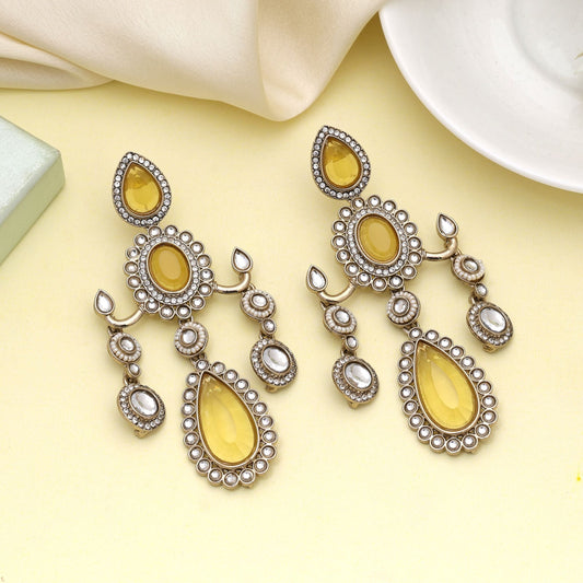 Yellow Color Kundan Earrings Offering Bright Traditional Festive Charm