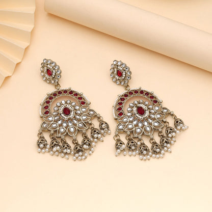 Maroon Color Kundan Earrings Crafted For Rich Festive Fashion