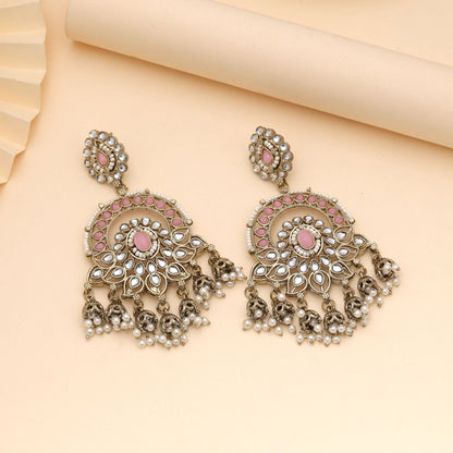 Pink Color Kundan Earrings With Elegant Traditional Design