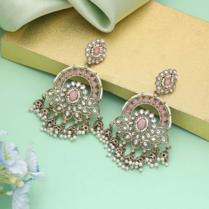 Pink Color Kundan Earrings With Elegant Traditional Design
