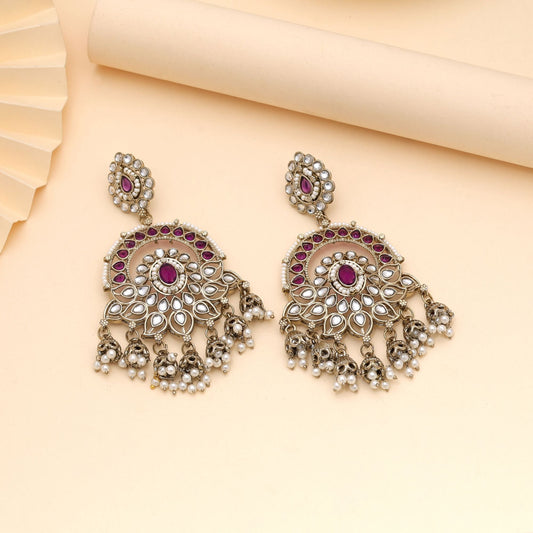 Purple Color Kundan Earrings Styled For Royal Inspired Ethnic Looks