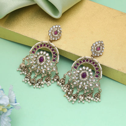 Purple Color Kundan Earrings Styled For Royal Inspired Ethnic Looks