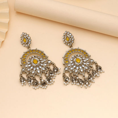 Yellow Color Kundan Earrings Designed For Vibrant Festive Outfits
