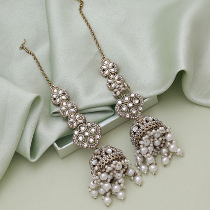 White Color Big Size Jhumka Kundan Earrings With Traditional Color Kundan Earrings Style