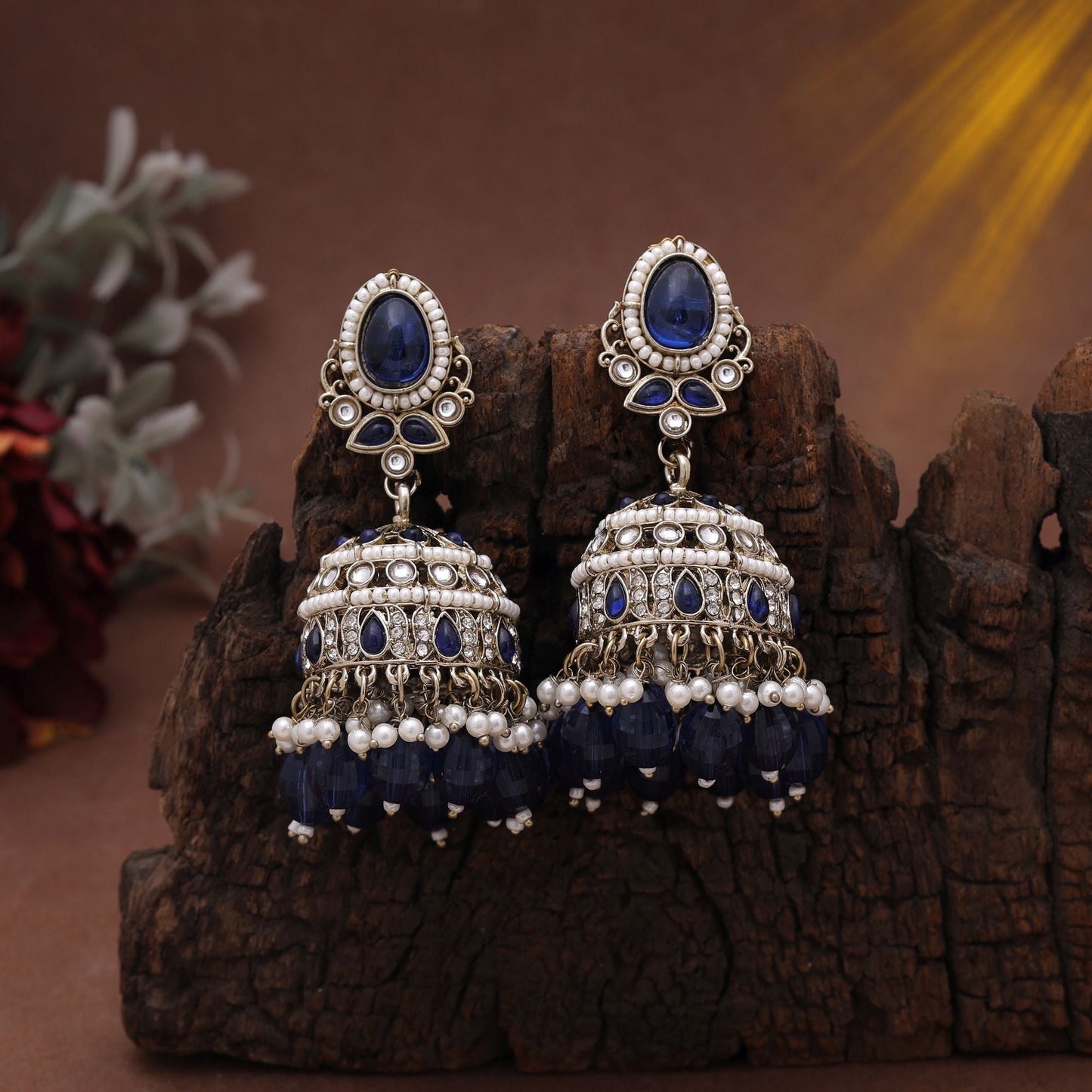 Blue Color Kundan Earrings Designed For Matching Kundan Earrings Tikka Set