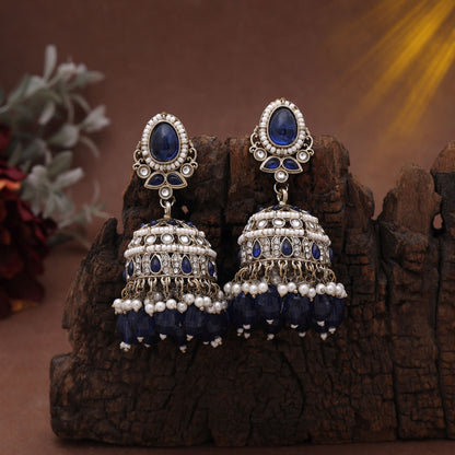 Blue Color Kundan Earrings Designed For Matching Kundan Earrings Tikka Set