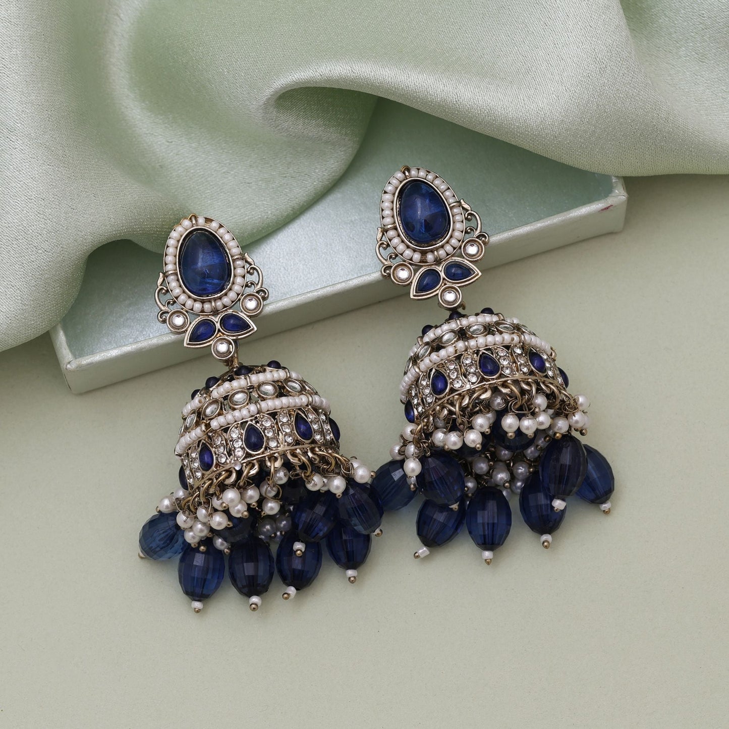 Blue Color Kundan Earrings Designed For Matching Kundan Earrings Tikka Set
