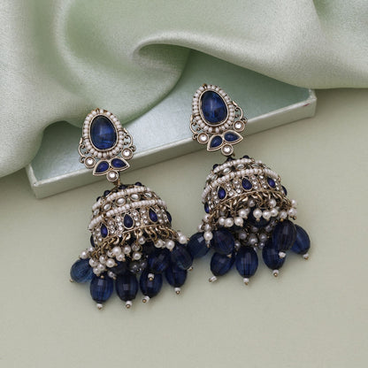Blue Color Kundan Earrings Designed For Matching Kundan Earrings Tikka Set