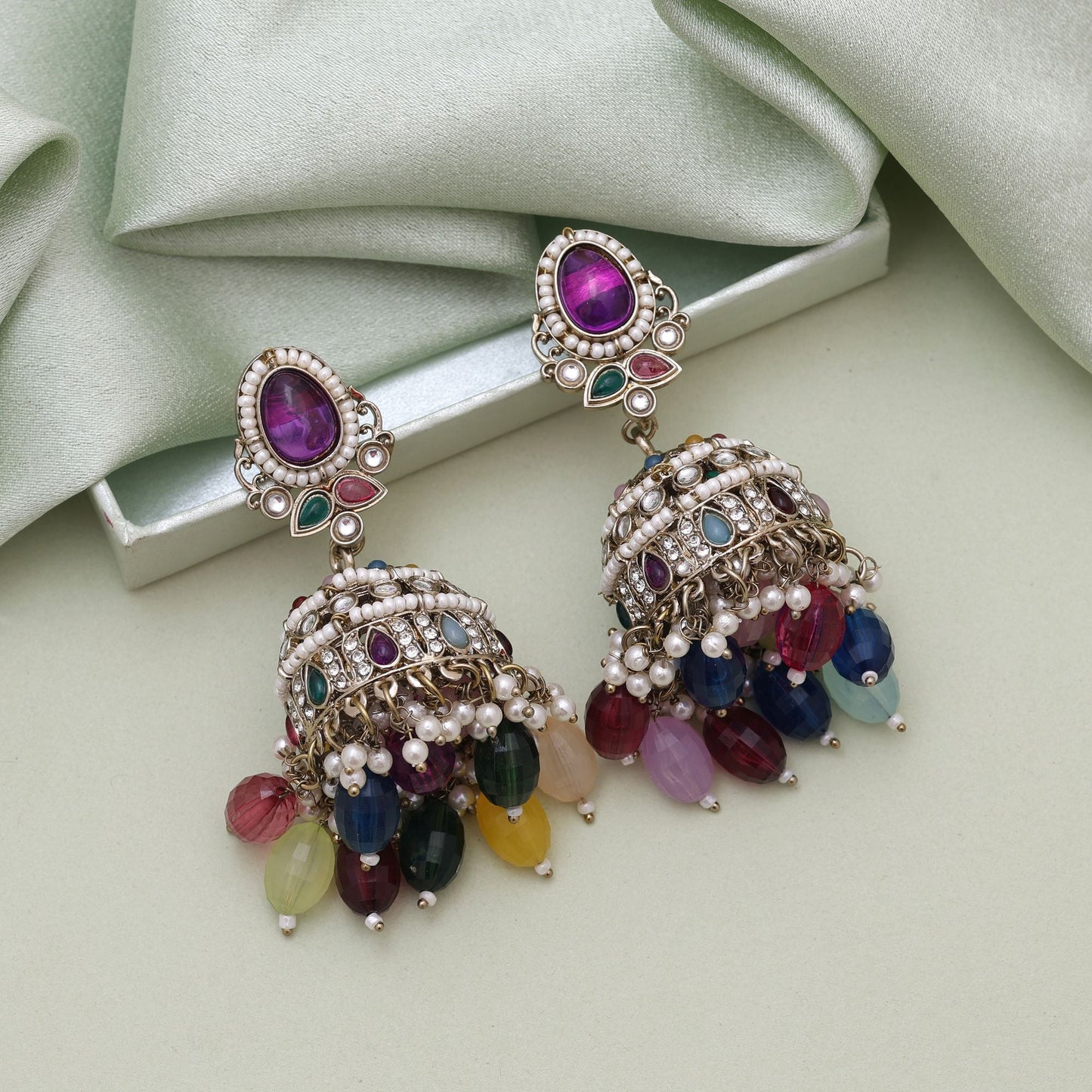 Assorted Color Kundan Earrings Featuring Versatile Kundan Earrings Tikka Set Style