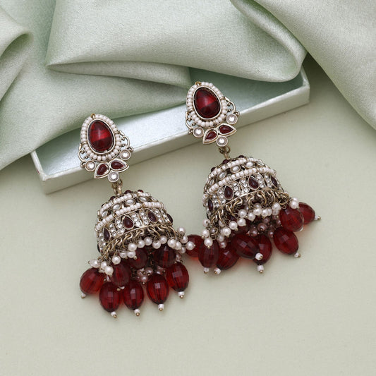 Maroon Color Kundan Earrings Styled For Festive Kundan Earrings Tikka Set Wear