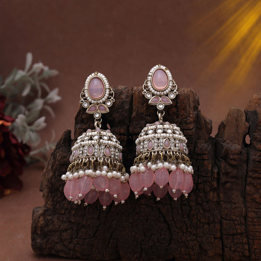 Pink Color Kundan Earrings With Feminine Kundan Earrings Tikka Set Styling