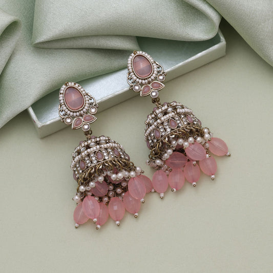 Pink Color Kundan Earrings With Feminine Kundan Earrings Tikka Set Styling