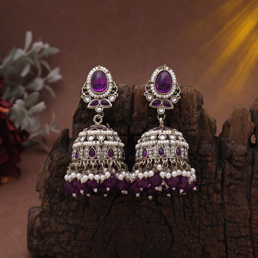 Purple Color Kundan Earrings With Royal Kundan Earrings Tikka Set Inspiration