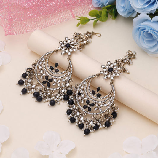 Black Color Kundan Earrings With Statement Kundan Earrings Tikka Set Appeal