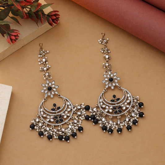 Black Color Kundan Earrings With Statement Kundan Earrings Tikka Set Appeal