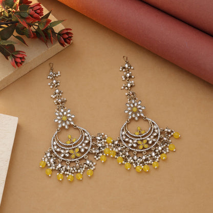 Yellow Color Kundan Earrings Designed To Match Kundan Earrings Tikka Set