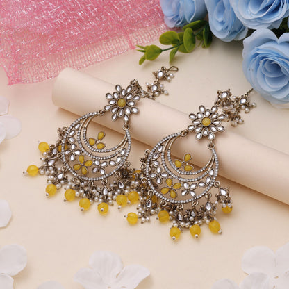 Yellow Color Kundan Earrings Designed To Match Kundan Earrings Tikka Set