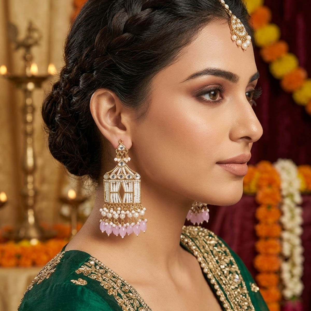 Hellviolett Farbe Elegante Designer Kundan Ohrringe Im Klassischen Ethno-Schmuck-Stil