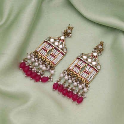 Rani Color Royal Wedding Style Kundan Earrings With Designer Ethnic Look