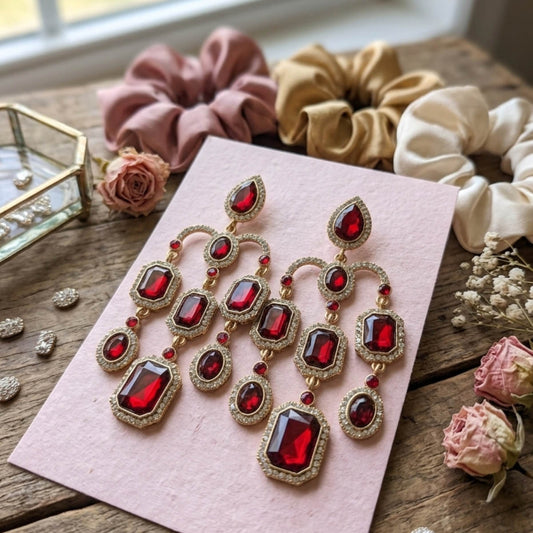 Maroon Color Wedding Style Traditional Kundan Earrings With Elegant Ethnic Look