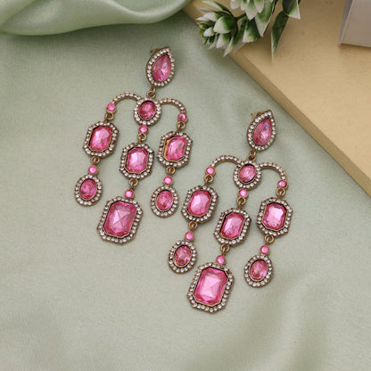 Pink Color Fashionable Party Wear Kundan Earrings With Elegant Traditional Look