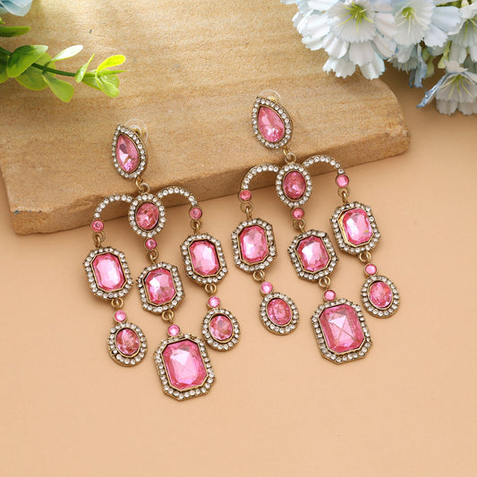 Pinkfarbene modische Party-Ohrringe im Kundan-Stil mit elegantem traditionellem Look