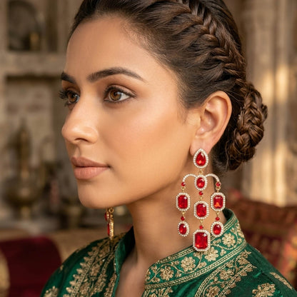 Rote Brautparty-Ohrringe mit Kundan und königlichem traditionellen Design