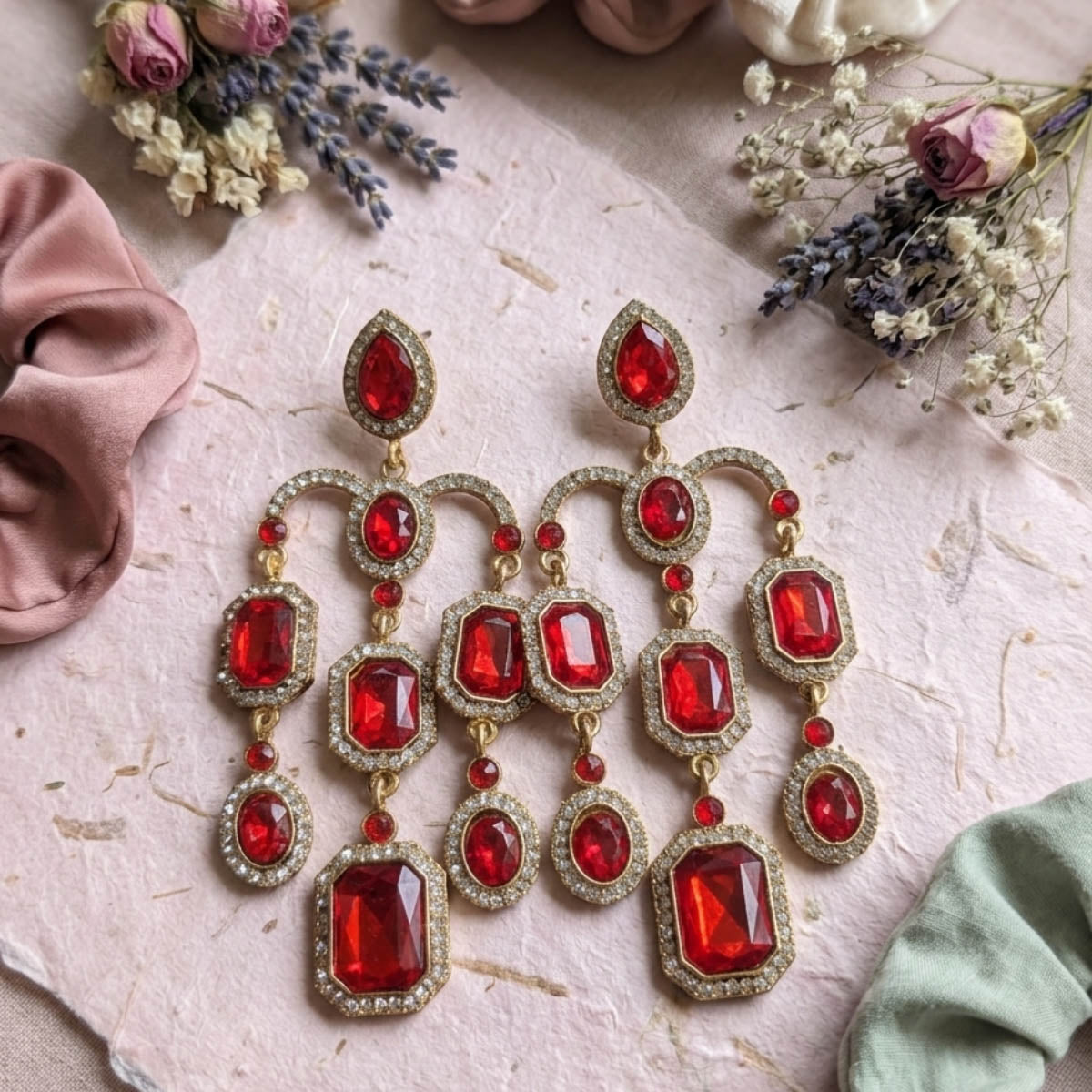 Rote Brautparty-Ohrringe mit Kundan und königlichem traditionellen Design