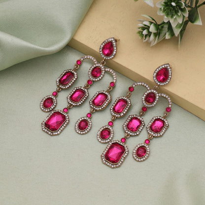 Rani Color Traditional Wedding Wear Kundan Earrings With Royal Ethnic Design