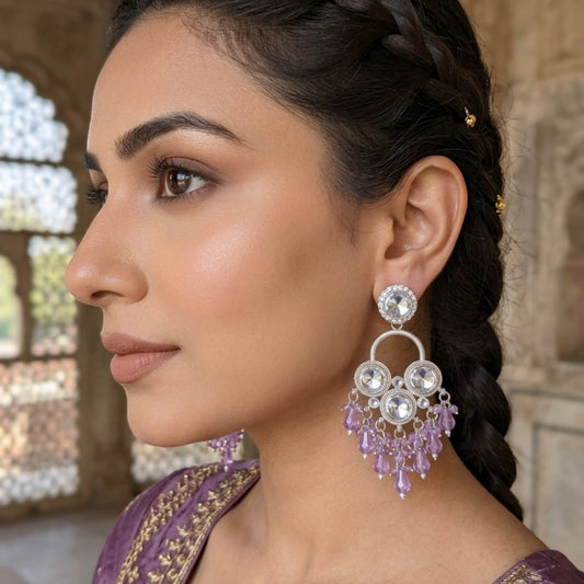 Light Purple Color Elegant Festive Wear Kundan Earrings With Designer Ethnic Look