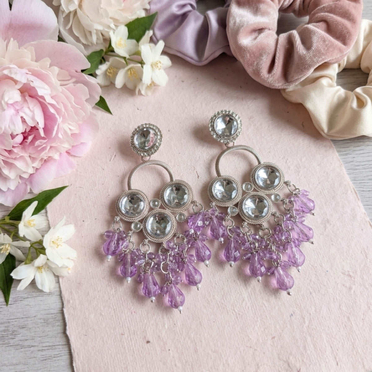 Light Purple Color Elegant Festive Wear Kundan Earrings With Designer Ethnic Look