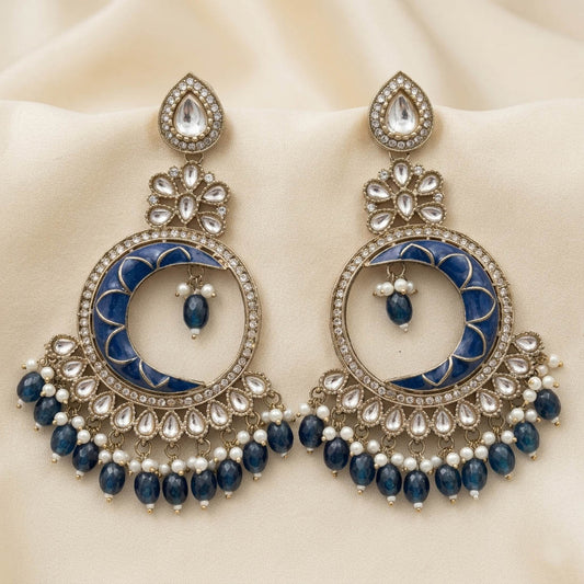 Turquoise Blue Color Meena Work Kundan Earrings Stylish Ethnic Designer Jewelry Piece
