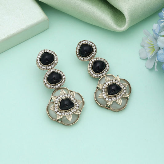 Black Color Kundan Earrings Stylish Ethnic Party Wear Jewelry Statement Design
