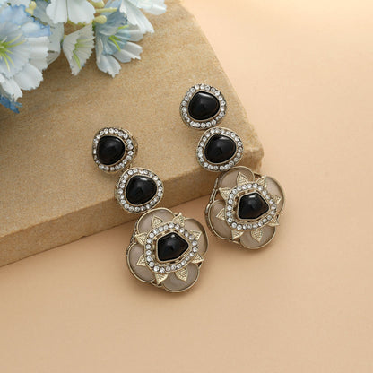 Black Color Kundan Earrings Stylish Ethnic Party Wear Jewelry Statement Design