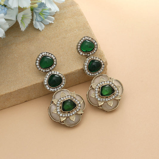 Green Color Kundan Earrings Classic Traditional Indian Jewelry Elegant Party Style