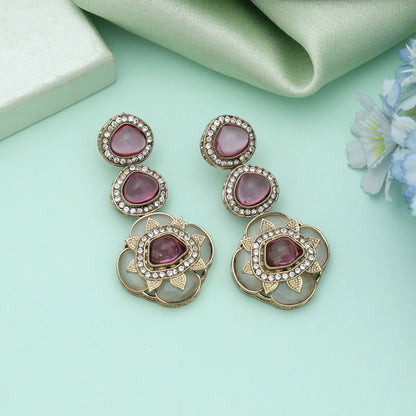 Magenta Color Kundan Earrings Bold Traditional Indian Jewelry Fashion Statement Style