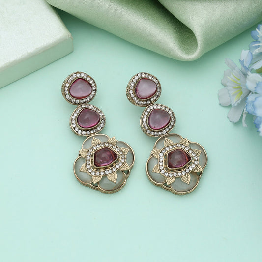 Magenta Color Kundan Earrings Bold Traditional Indian Jewelry Fashion Statement Style