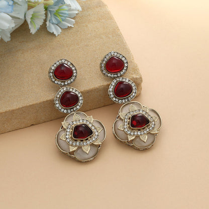 Maroon Color Kundan Earrings Royal Traditional Bridal Jewelry Elegant Designer Piece