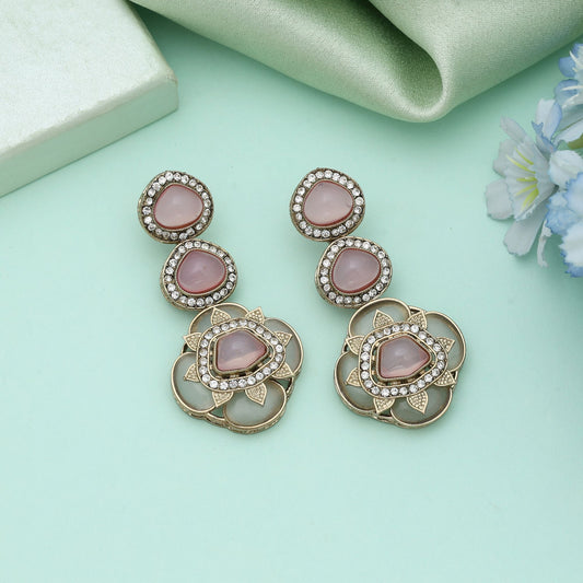 Pink Color Kundan Earrings Elegant Feminine Traditional Jewelry Style For Women