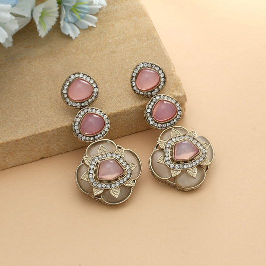 Pink Color Kundan Earrings Elegant Feminine Traditional Jewelry Style For Women